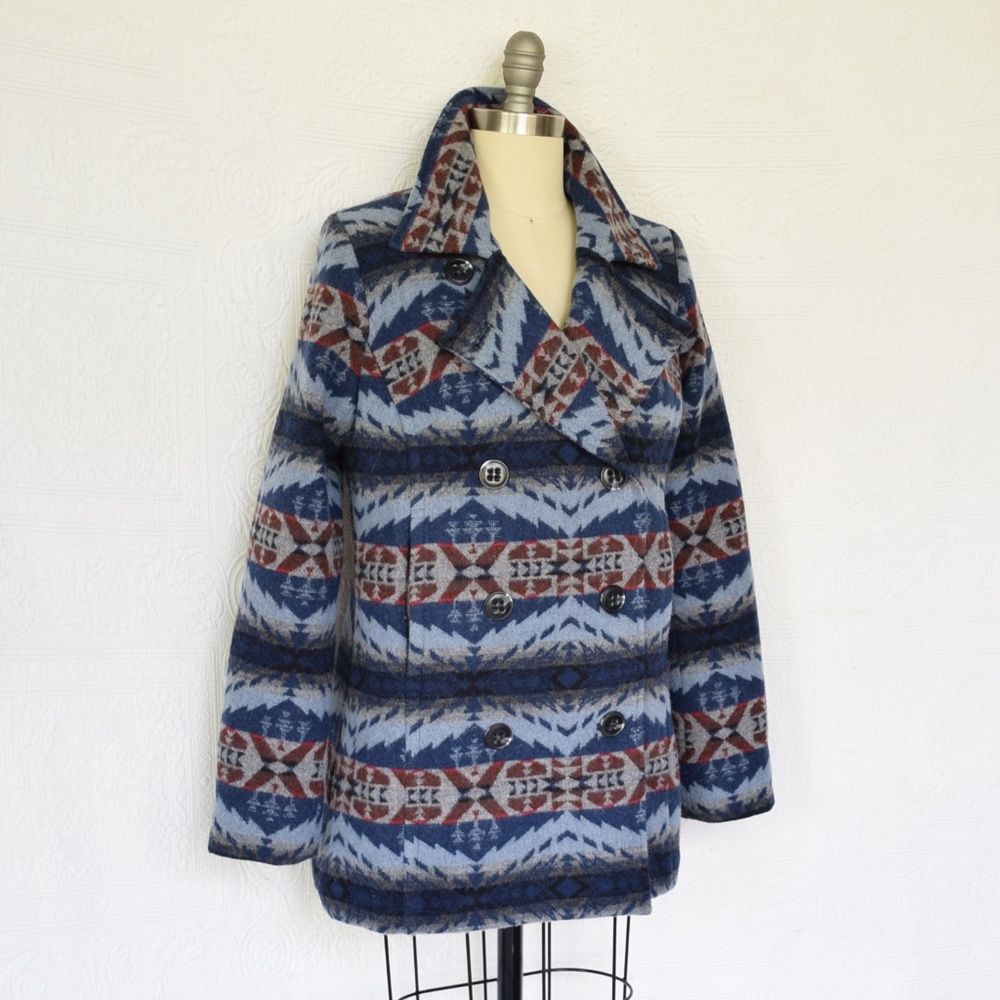 Pendleton Aztec southwest blanket pea coat jacket - Picture 4 of 8